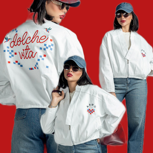 بامبر جکت سفید آشو